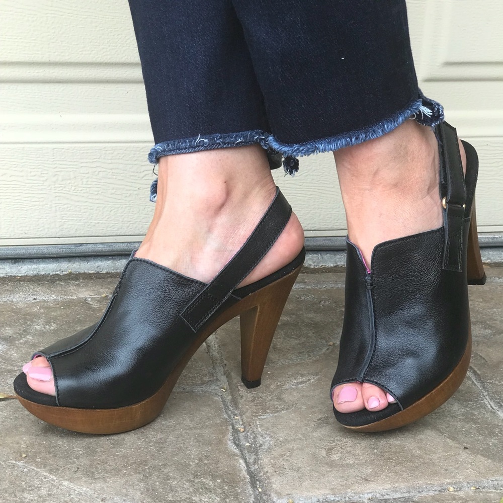 Crafted in Italy Wooden Slingback Leather Platform - Picture 6 of 7